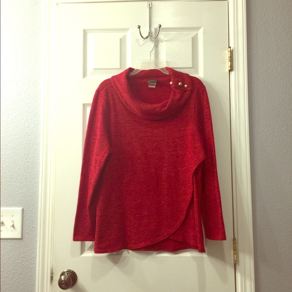Coco Bianca red sweater tunic top with cowl